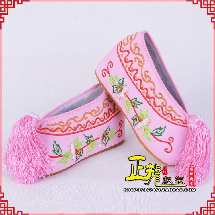 旬阳花旦鞋女绣花彩鞋 舒适款草花内高彩鞋